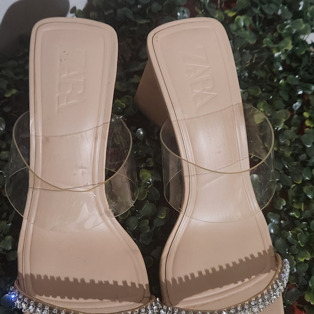 Zara Women's Nude Heeled Sandals with Clear Straps